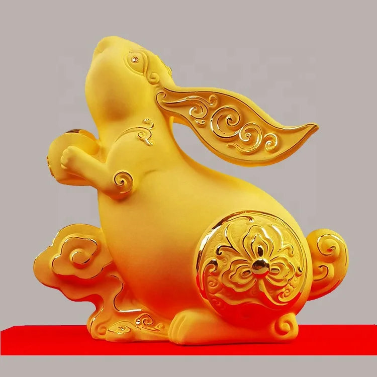 2023 New Design Cute Rabbit Chinese Zodiac Rabbit 24k Golden Rabbit Gift Collectible Figurines Table Decor Statue