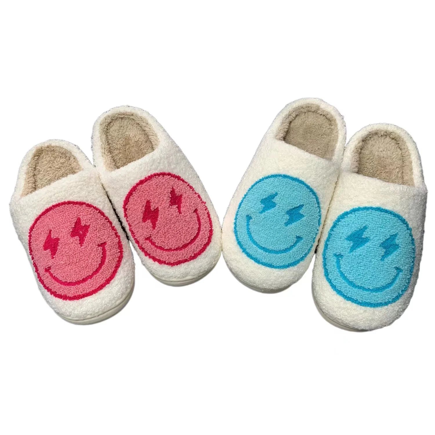 CIXI AIDA Wholesale new color  Retro smiley face bolt lightning pink warm furry home house cute bedroom SLIPPERS