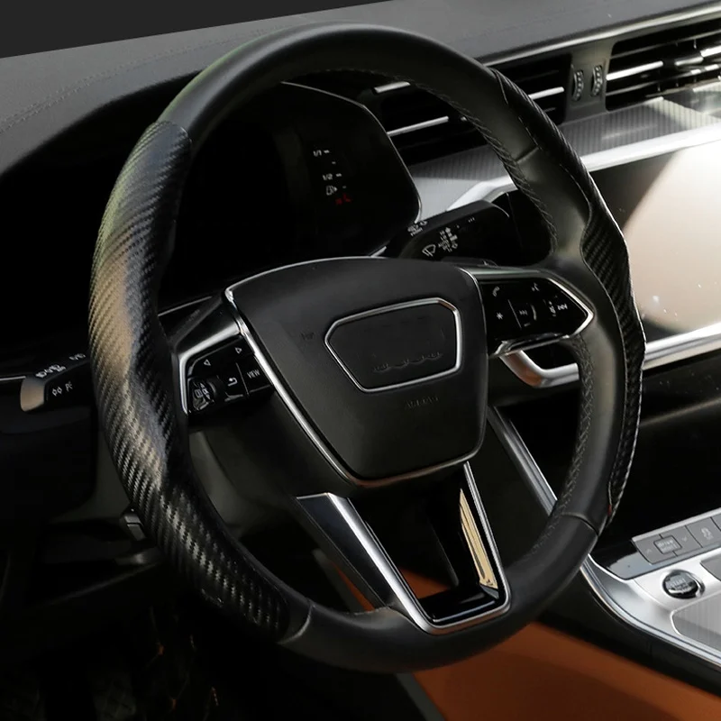 Роскошный Универсальный чехол на руль из углеродного волокна Кожаная замшевая отделка противоскользящая автомобильная ручка аксессуары для интерьера оптом