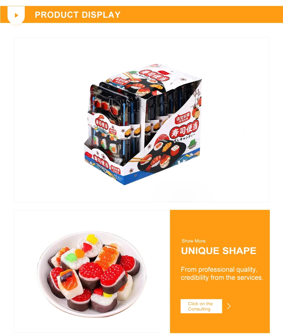 Hot Sale Popular Japanese Sushi Shape Fruit Gummy Candy Halal Custom Sushi Gummy Candy Gel Gummy Candy Set