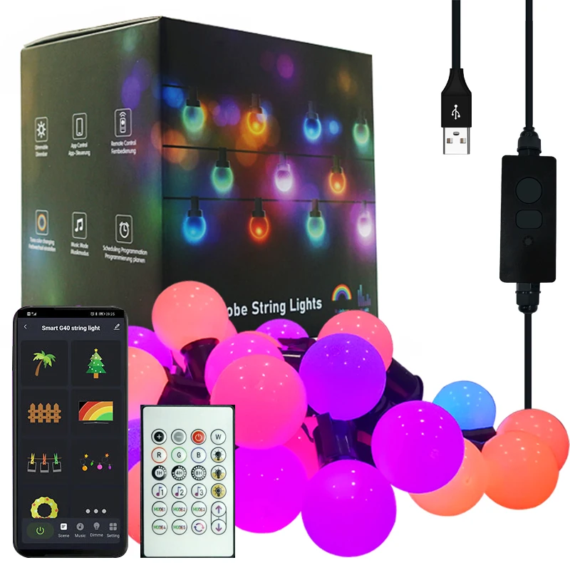 Hot sale LED decoration light indoor Christmas lights G40 smart string lights weatherproof