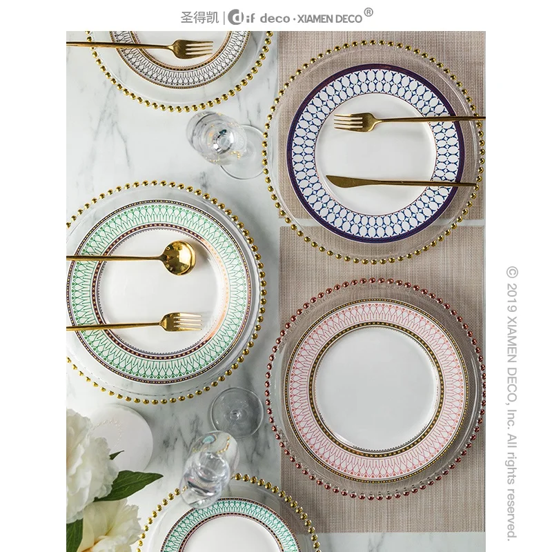 European style glass bead point gold plated western plate steak plate restaurant plates ceramic