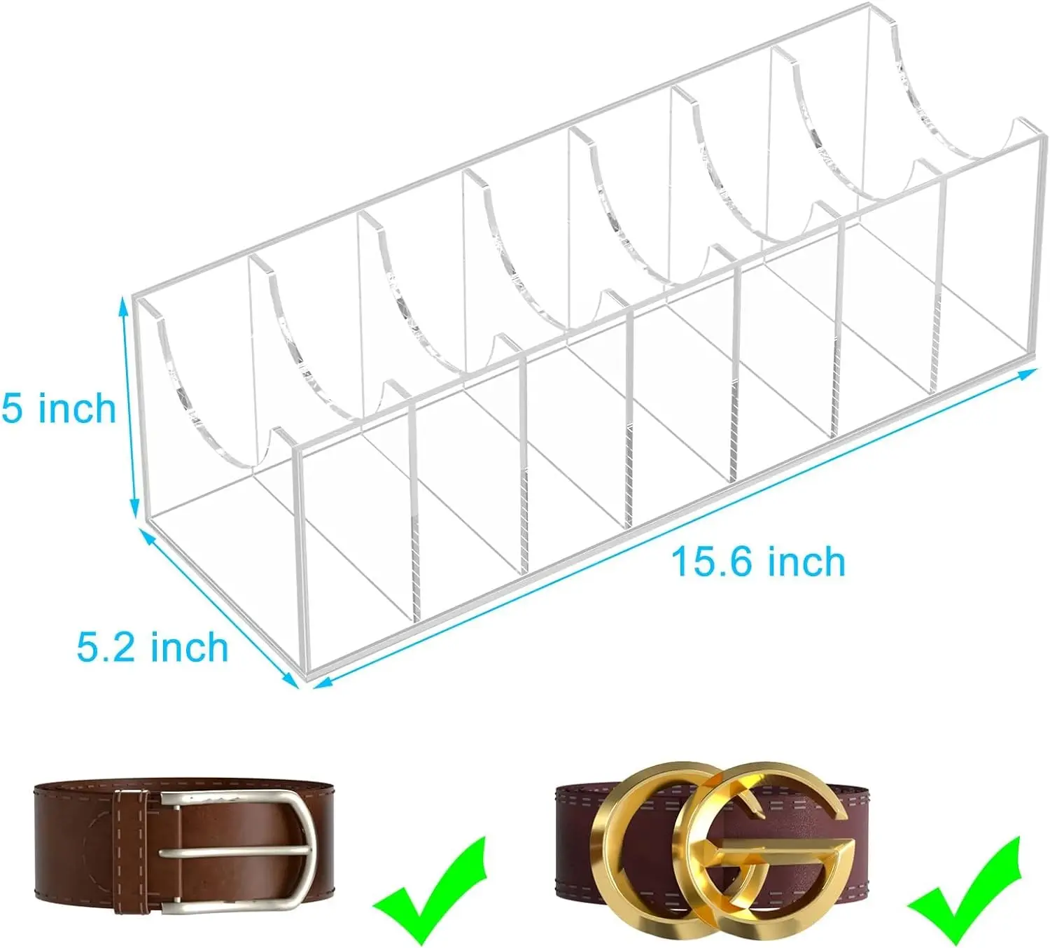 Acrylic Belt Organizer 7 Compartment Closet Storage Holder for Tie Bow Tie Multifunctional Display Case for Bathroom Office