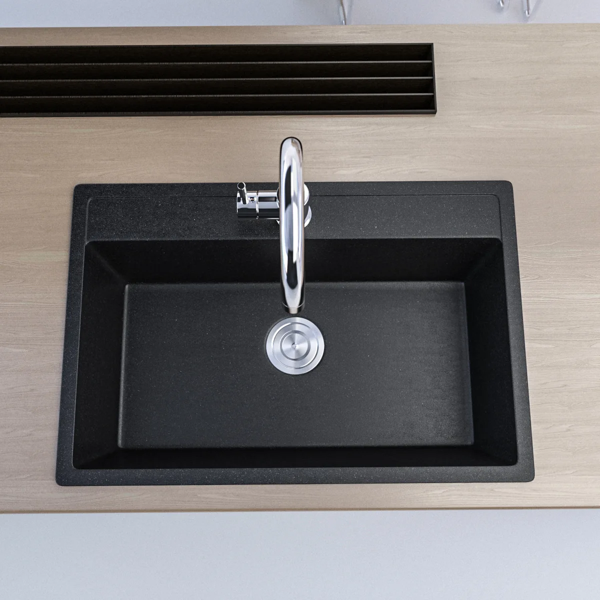 White quartz composite granite high hardness kitchen ceramic single bowl washbasin sink