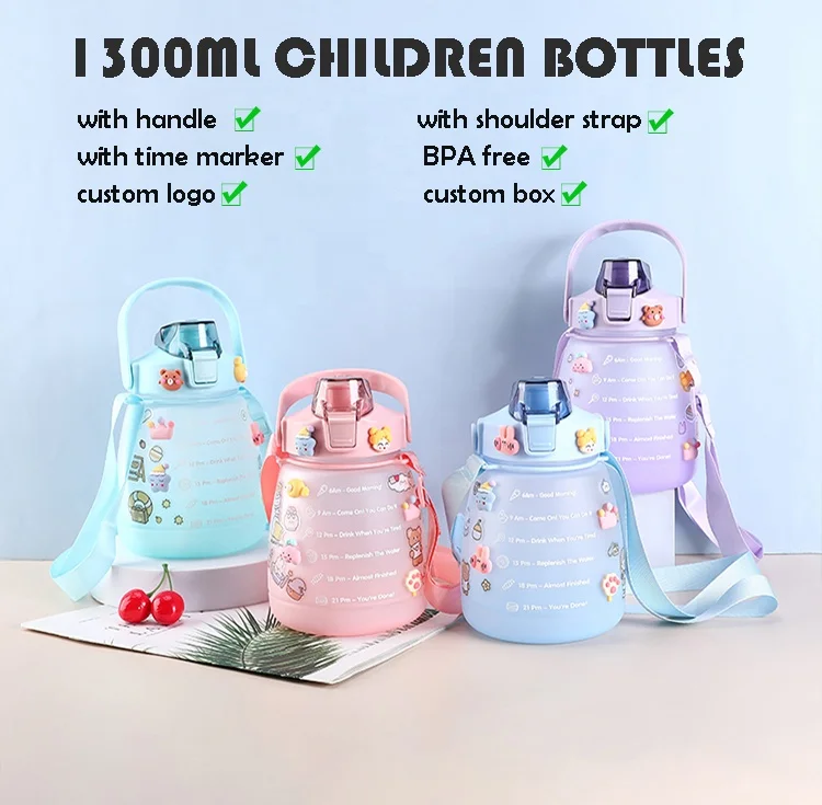 45Oz Kids Water Bottle With Sticker 1.3L Large Capacity Big Belly Water Bottles Tomatodos Kawaii For Children