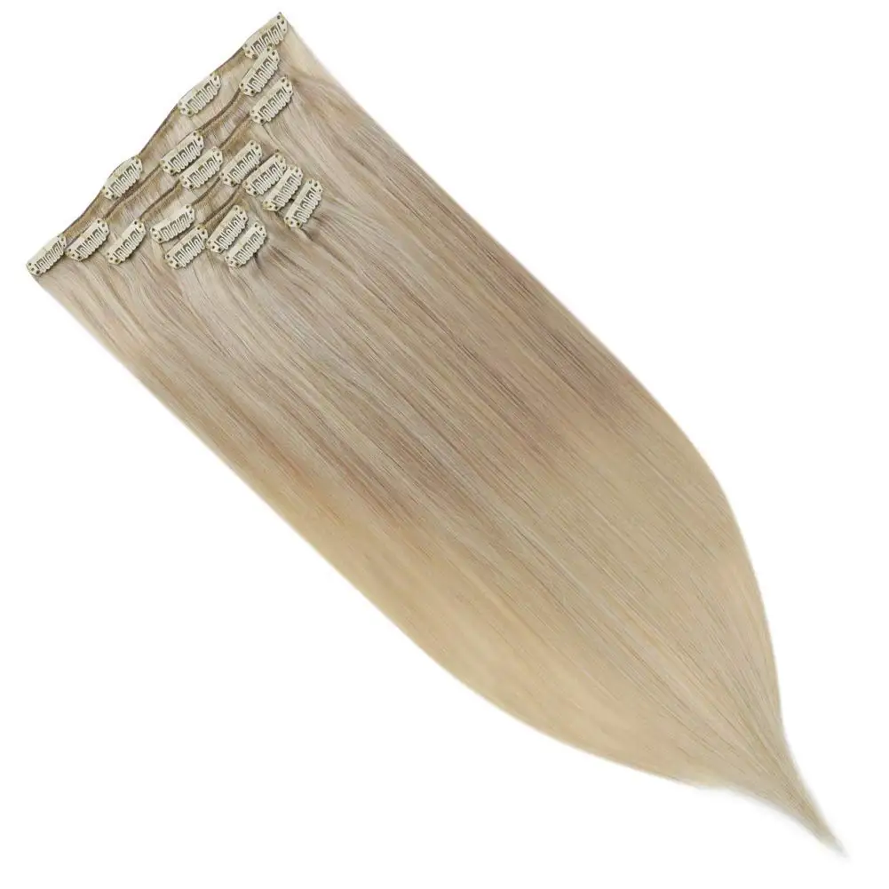 Full Shine Hot Sale Remy Human Hair Clip in Extensions Balayage #18/22/60 Ash Blonde to Platinum Blonde Clip in Hair Extensions