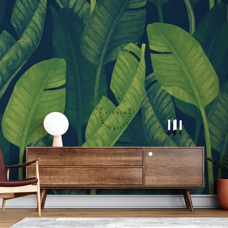 Green banana leaves self adhesive peel and stick wall murals wallpaper