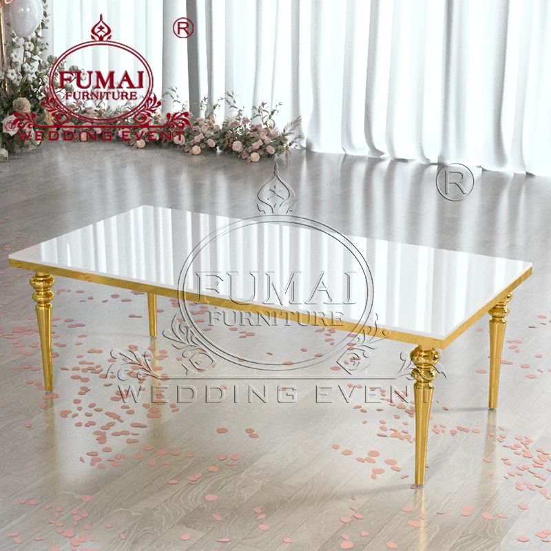 Gold Stainless Steel Frame MDF Top Center Pieces Wedding Hotel Reception Table