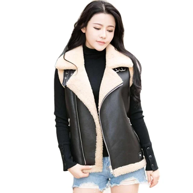 New popular design genuine fur ladies leather waistcoat short style sheepskin women vest