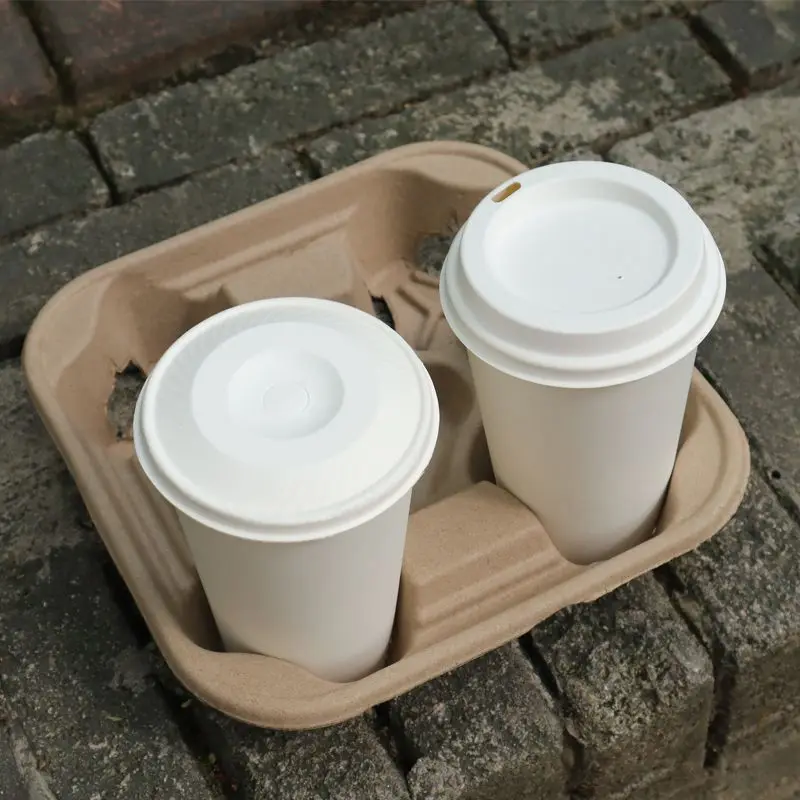 Disposable  4 Cup Carrier Take Away Cardboard Paper Cup Holders Disposable Paper Pulp Cup Tray