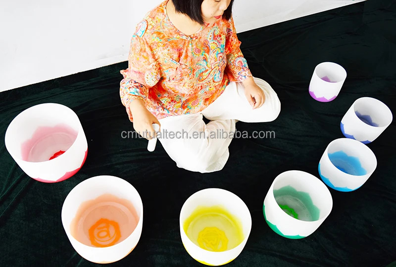 free mallets Chakra mark Lotus Flower Singing Bowl  Set  432 HZ Color gradient 7pcs of 6-12inch Crystal Singing Bowls