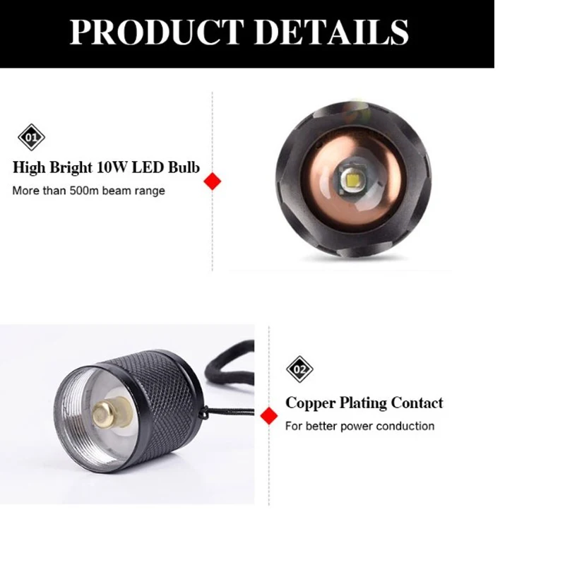 Multipurpose T6 Brightest Portable 500 Lm 18650 USB Rechargeable Metal Power EDC Tactical LED Mini Torch