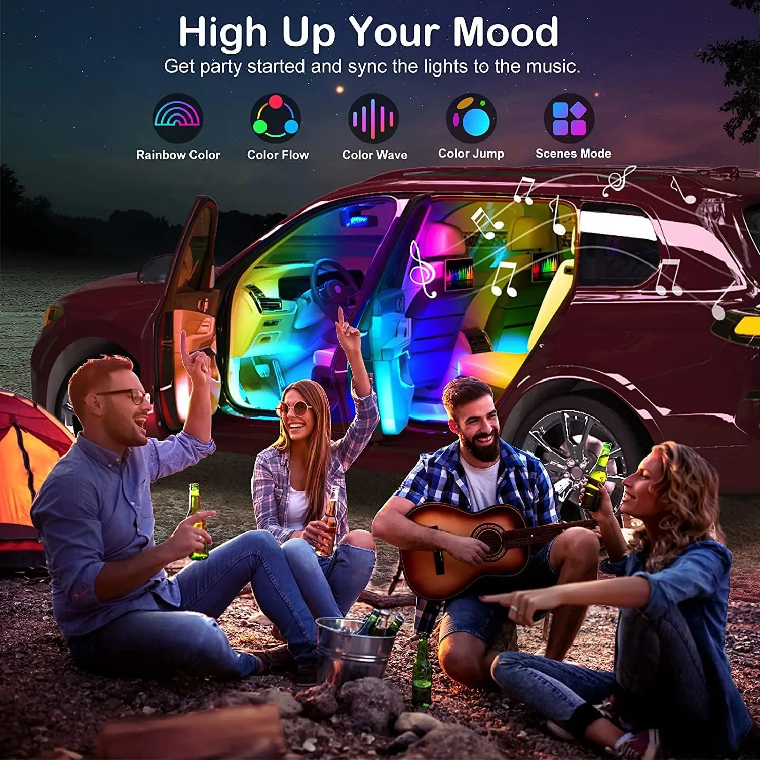 Car Rgb Led Strip Light Automotive Interior Decorative smart lights strip APP Control led light bar for car