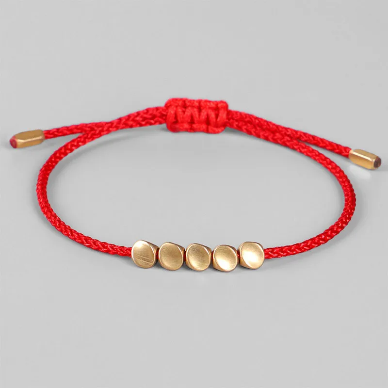 Handmade Knots Thread Bracelets Tibetan Buddhist Creative Irregular Copper Beads Red Black Rope Pulling Bracelet For Women Men