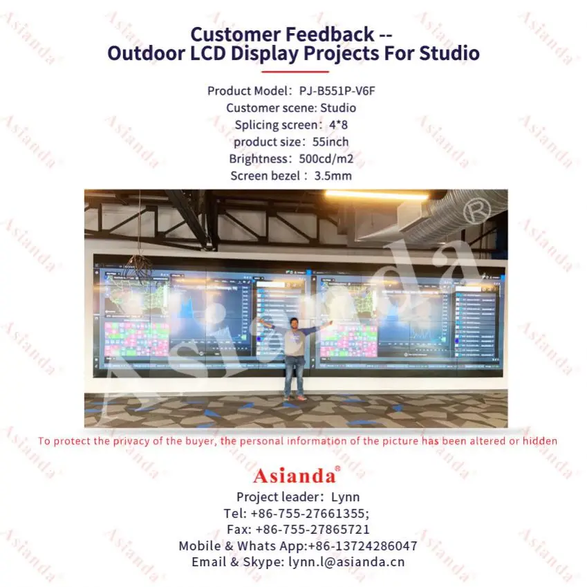 Asianda 3x3 4K 55inch Indoor Advertising Playing Equipment Supper Narrow Bezel 0.88 1.8 3.5mm 55 inch LCD Video Wall Panel