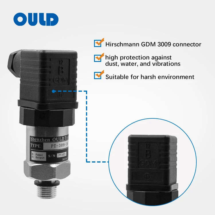 OULD PT-309 Piezoresistive 4-20mA Pressure Transducer Oil Pressure Sensor