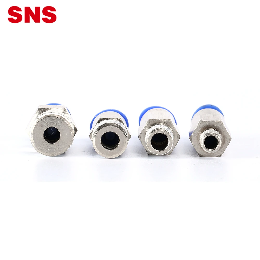 SNS KCC Series brass plated pneumatic straight male threaded one-touch air stop fitting