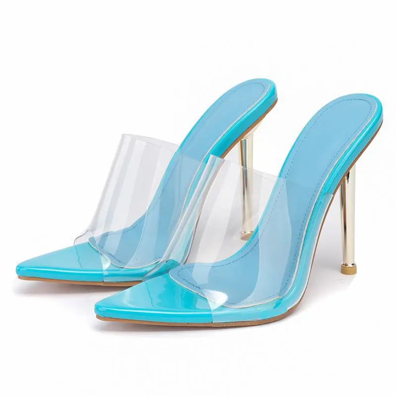 2022 New Pointed Toe Clear Stiletto Heels Women Shoes Transparent PVC Peep toe High Heels Sandals for ladies and Women