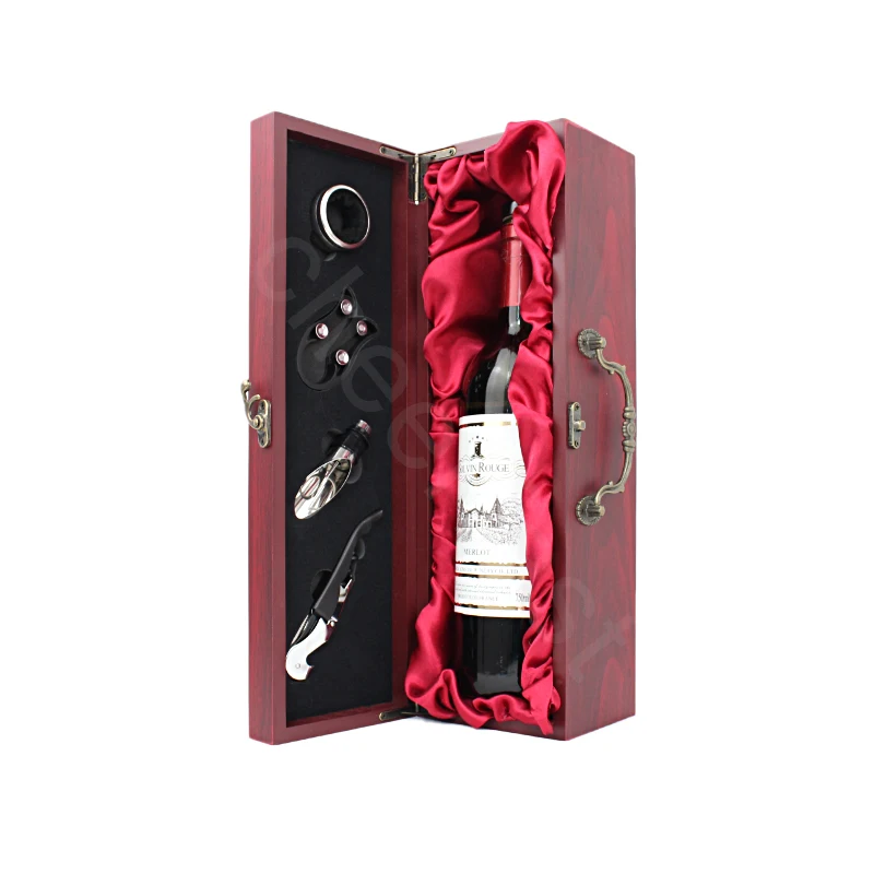 Easy Carry Red MDF Wooden Single Carry Box For Wine Bottle