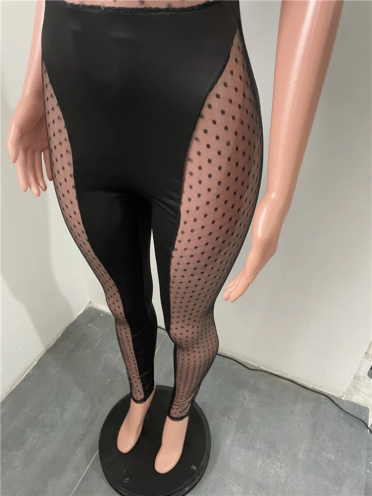 2022 Sexy Ladies Bodycon Rompers Sleeveless Mesh See Through Patchwork Spring Women One Piece Jumpsuits