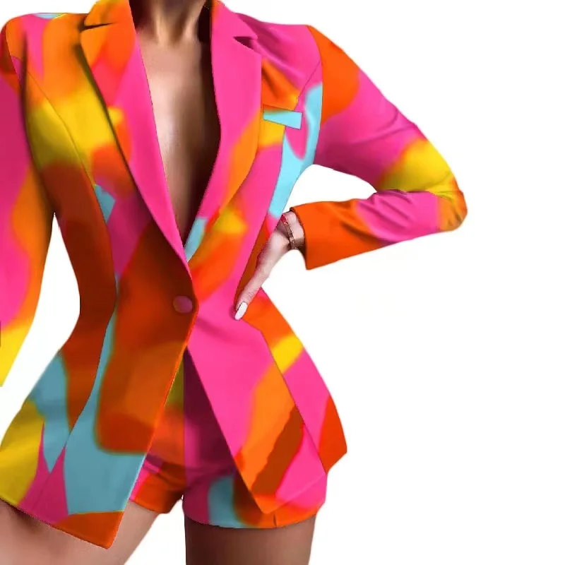 Printed  Blazer And Pants Two Piece Suits Women Suit New Fashion Formal Wear Elegant Ladies Office Suits