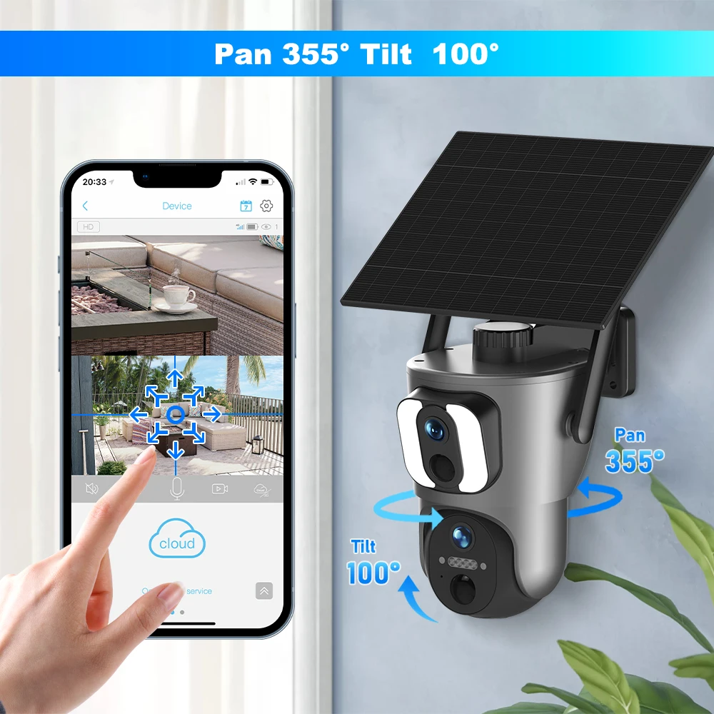 2K Ubox JP 4G LTE Cellular Siren Alarm Motion Detection IR Night Vision 15000mAh 6W Solar Dual Lens PTZ Surveillance PTZ Camera