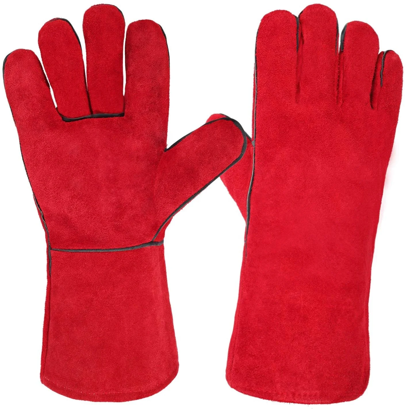 Red Color Cheap Leather Welding Gloves Buffalo Hide Working Gloves