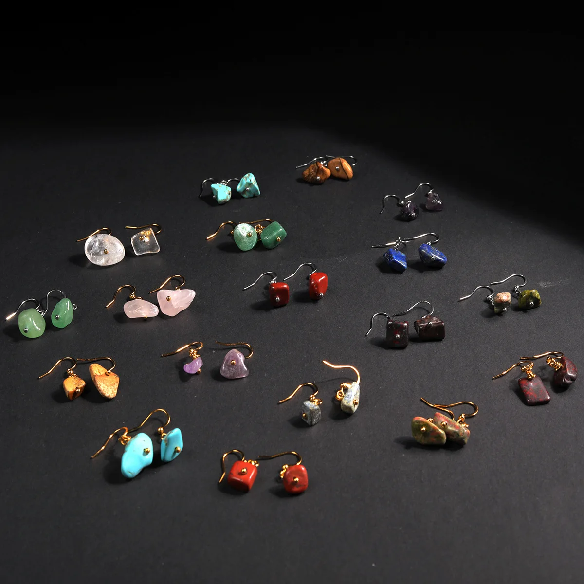 A variety of natural crystal stone earrings stainless steel amethyst turquoise hook earrings