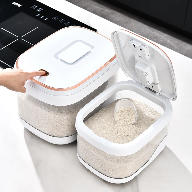 kitchen accessories transparent airtight bulk rice bucket dispenser dry cereal pet food storage container grain boxes dispen