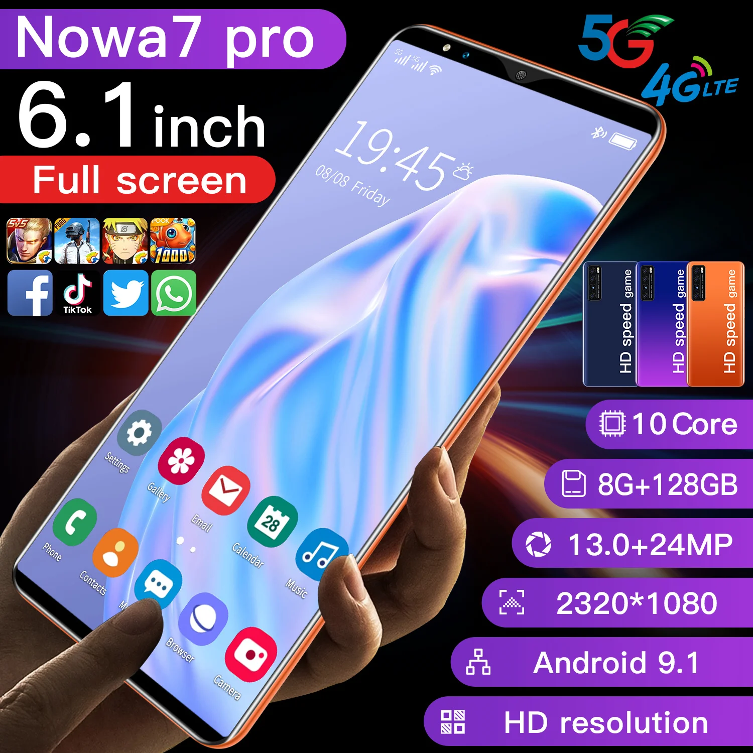2021New Model Nowa 7 Pro Cellphone 6.1inch OLED Screen Android phone3G 4G 5G Cell mobile Phone 12GB+512GB
