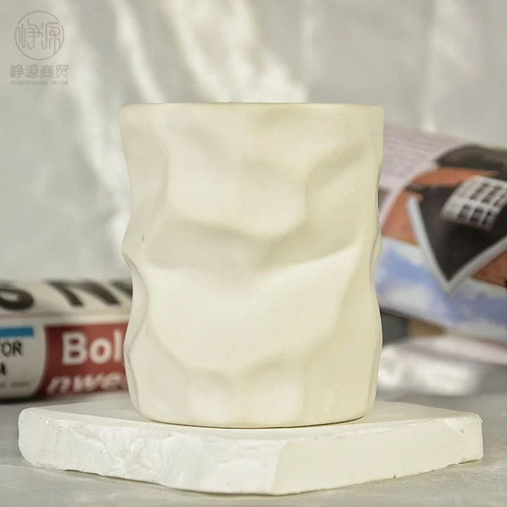 Unique Design White Color Ceramic Nordic Concrete Cement Scented Candles Jars Frosted Round Candle Holder