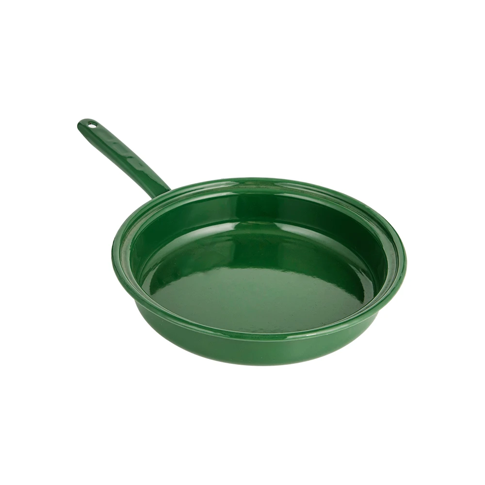 Custom Lightweight Enamel Fry Pan Green Sauce Muffin Loaf Milk Big Coating Round Saute Green Enamel Fry Pan