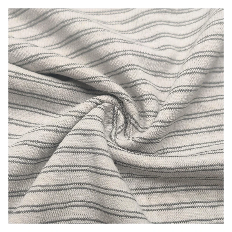 22012A-Wholesale Light Weight Sustainable Yarn-Dyed Stripe Organic Cotton Hemp Single Jersey Fabric for Tshirts