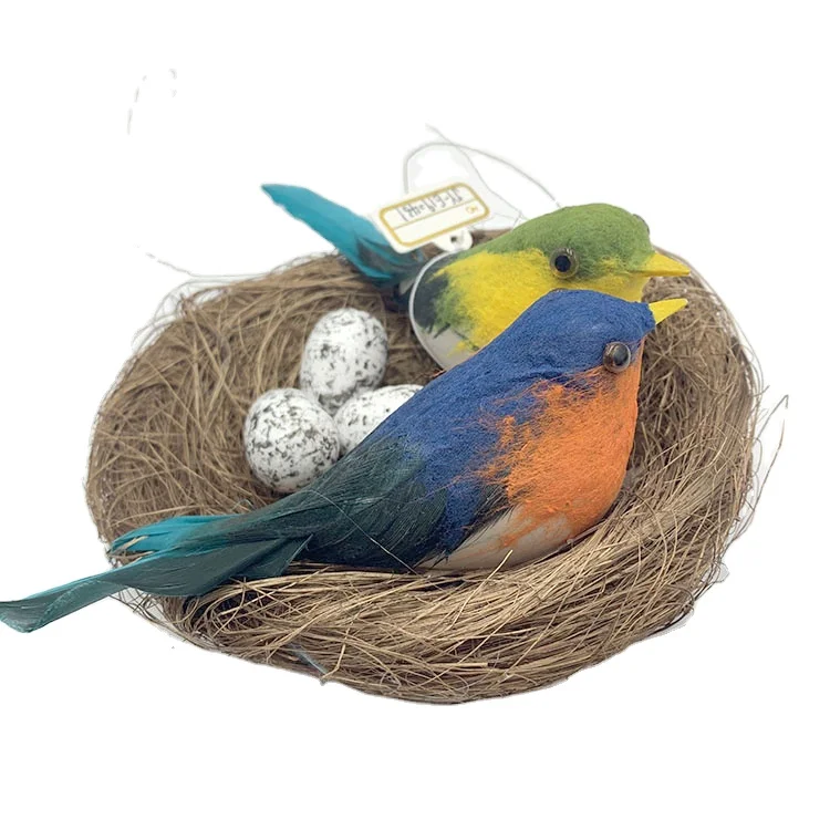 Feather Birds Nest with Eggs Artificial White Pigeons Decor Bird Craft for Home Ornaments Wedding Decoration