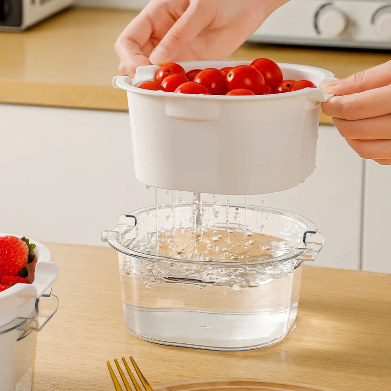 Mini 2 in 1 Kitchen Fruit Basket Vegetable Berry Storage Basket Plastic Double Layered Drain Basket household
