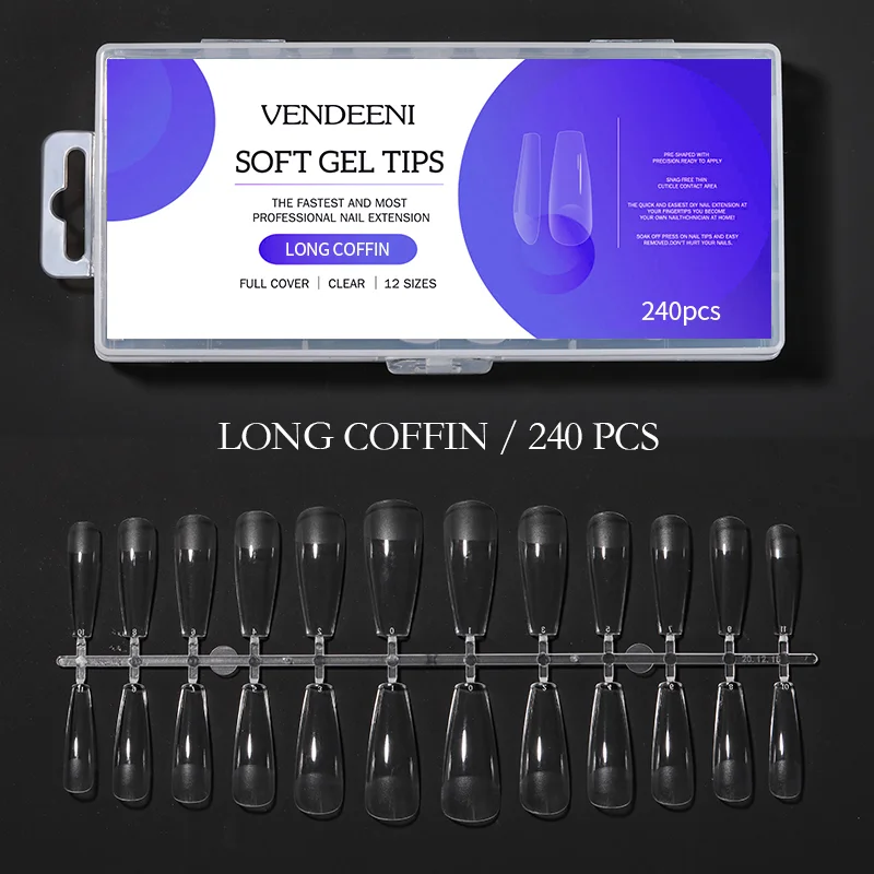 Натуральные гелевые накладные ногти VDN полное покрытие средний гроб частная этикетка логотип