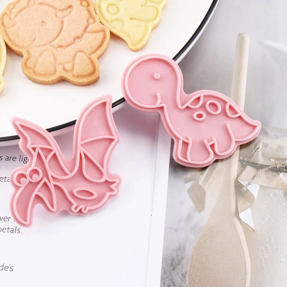  Kitchen Baking Pastry Bakeware 3D Cartoon Pressable Biscuit Mold 6Pcs/set Dinosaur Shape Plastic Cookie