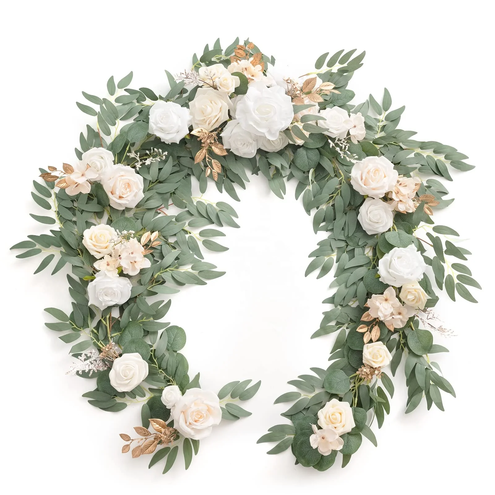 White Beige 6FT Artificial Eucalyptus Garland with Flower Wedding Centerpieces for Wedding Table Decor Wedding Arch Flowers