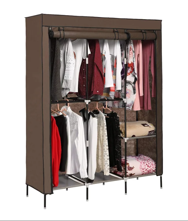 
Wardrobe Closets Portable Clothes Closet Non-Woven Fabric Storage Organizer Rolling Door Cloth Storage Shelf with 5 Hanging Rack 