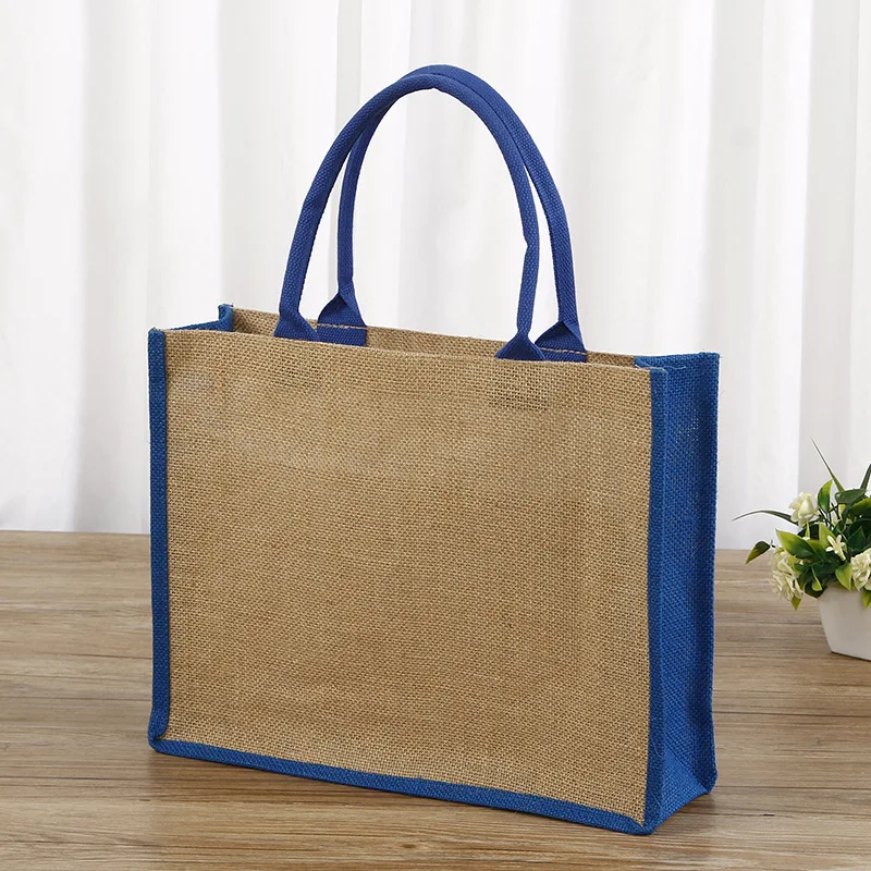 Eco Custom Printed Dyed Colored Burlap Handbag Grocery Reusable Shopping Jute Tote Bag