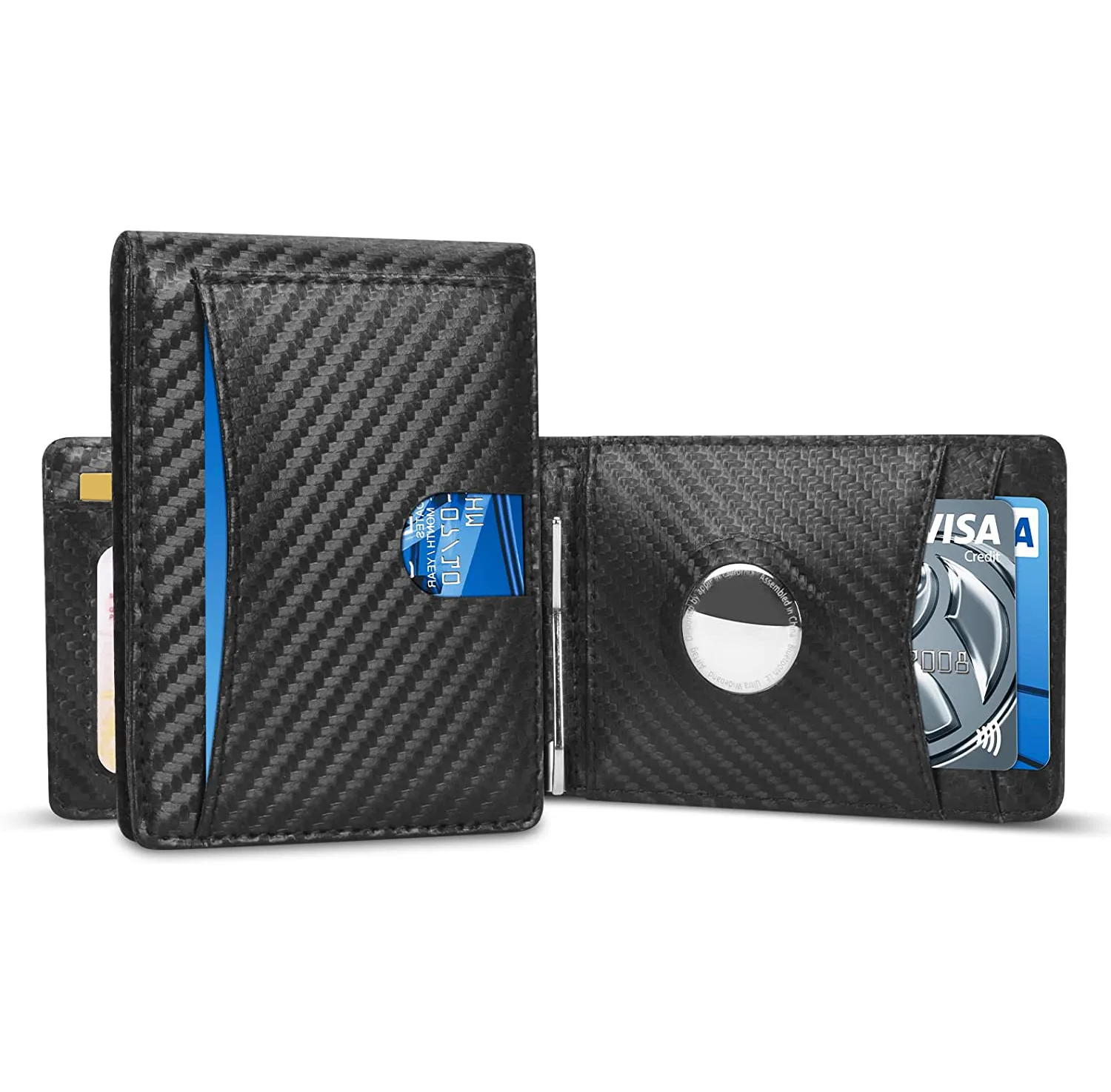 Custom trifold ID card holder wallet RFID Blocking PU leather slim airtag wallet money clip for men