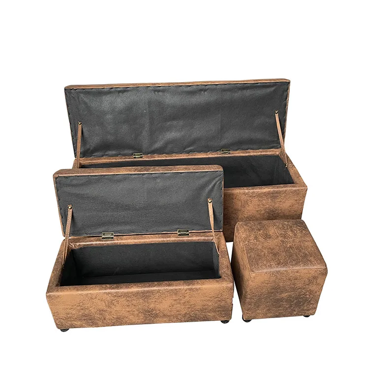 Modern Suede Leather Storage Ottoman 3-Piece Set for Living Room Bedroom Hotel Hall Apartment Home Bar