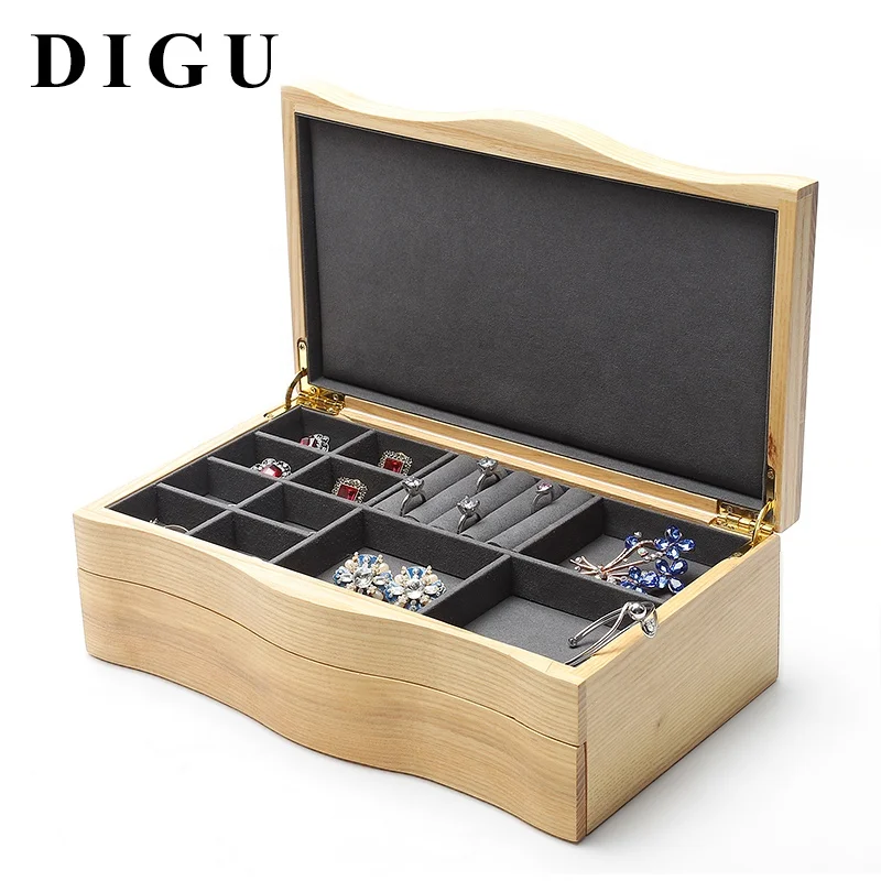 DIGU custom wholesale high end double layer drawer pendant necklace ring jewelry box wooden jewelry storage box