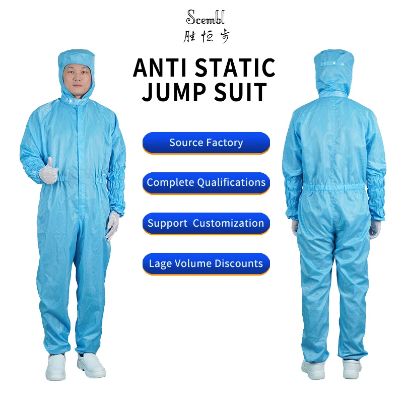 high-quality ventilation blue Same gender design esd cleanroom jumpsuit for electronic factories