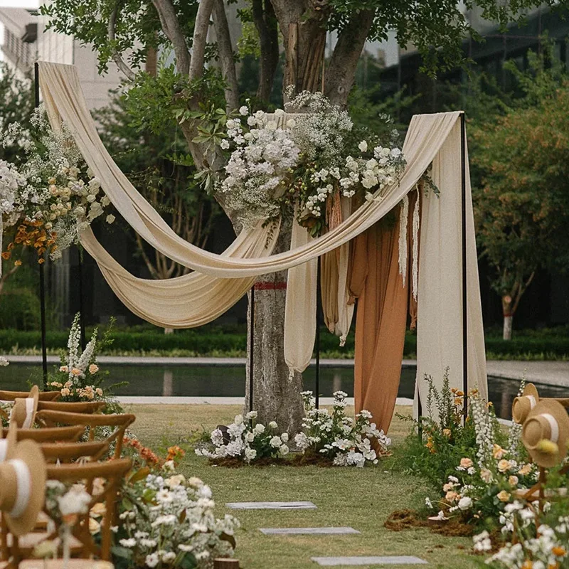 Fabric Milk Silk Wedding Arch Backdrop Drape Valance Stage Veil Ceiling Decoration Hanging Decor