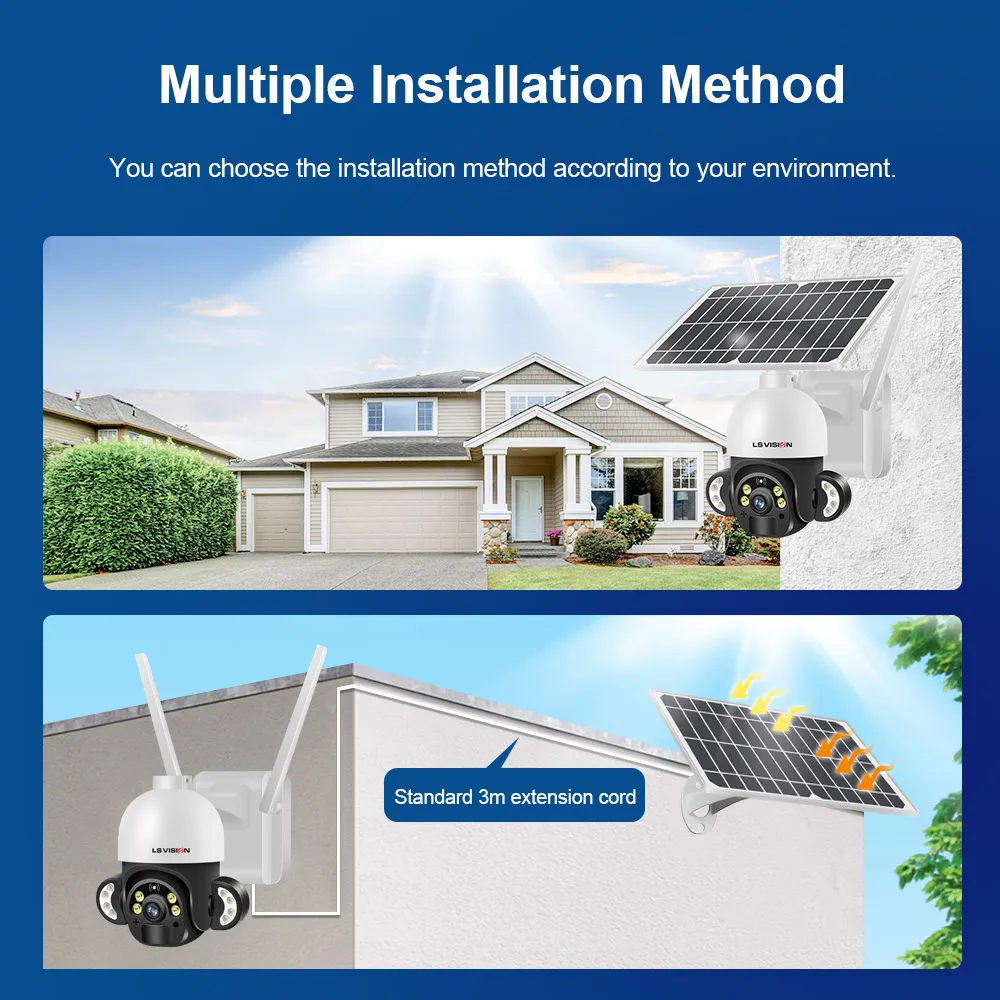 LS VISION Solar Panel With Battery Security Camera Dual Use For Vide Surveillance And Garden Lights Solar Camera
