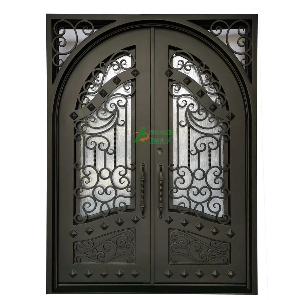 high good quality Modern main exterior door grill design wrought iron double gate design metal wrought iron door