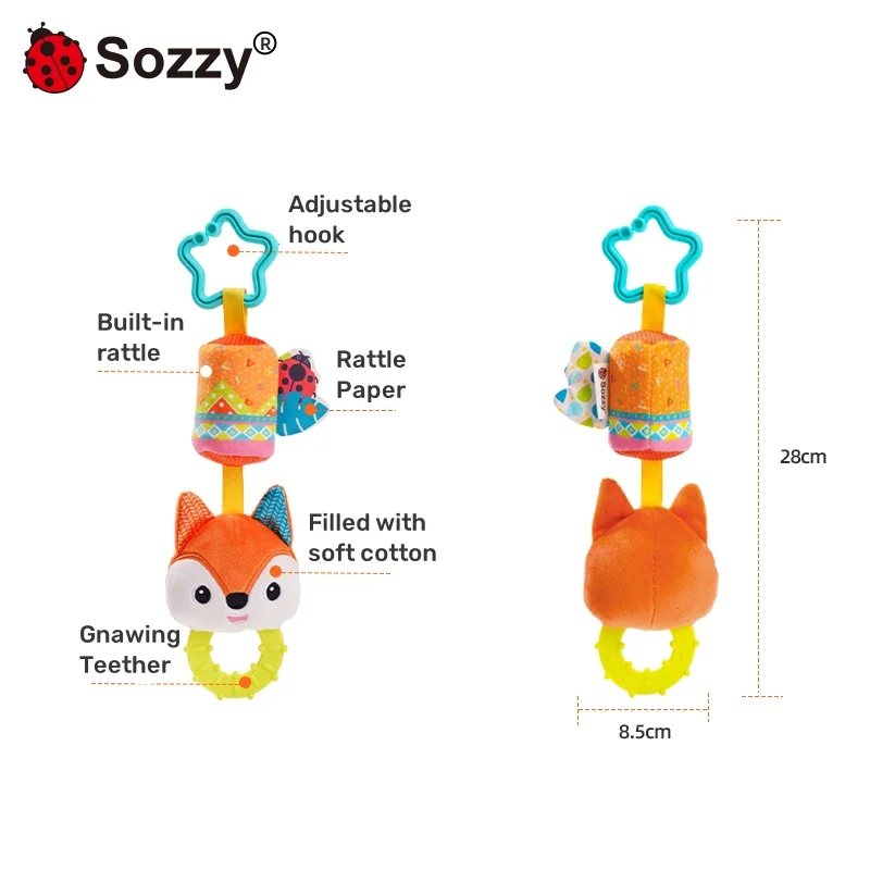 Custom Plush Animal Rattle Pull Musical Shaker Play Gym Plush Stuffed Animal Baby Rattle Baby hanging toy for Car seat Stroller