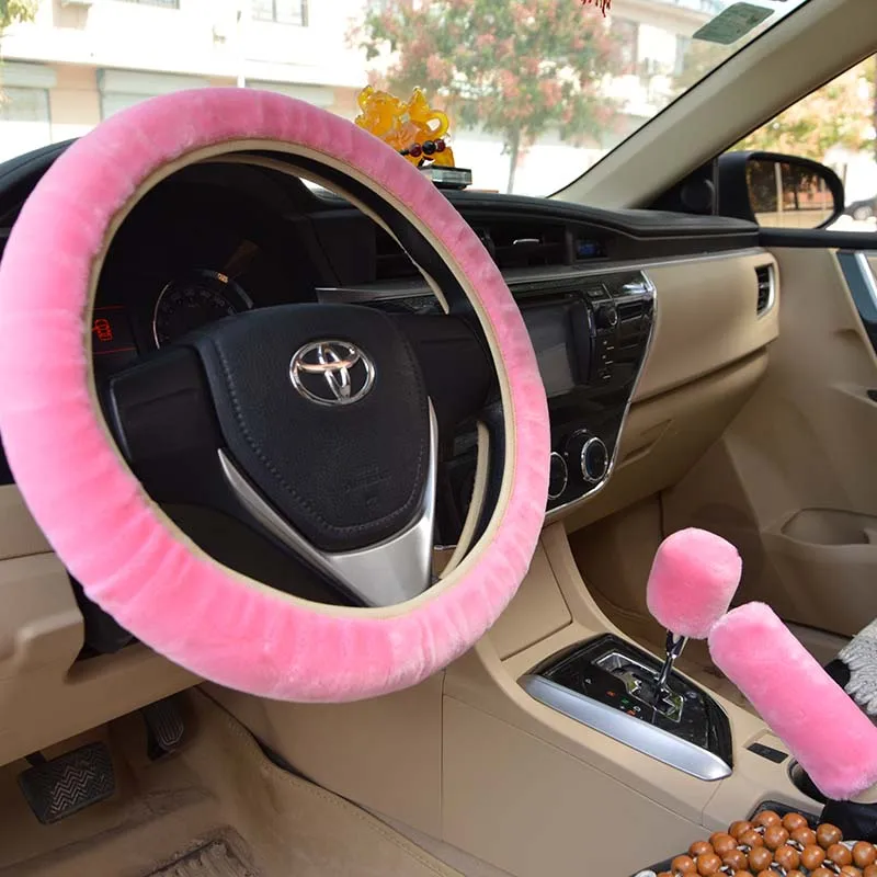 
Universal Steering wheel Plush Car Winter fur Hand Brake Gear Cover Set Car Accessories Steering Wheel Covers 