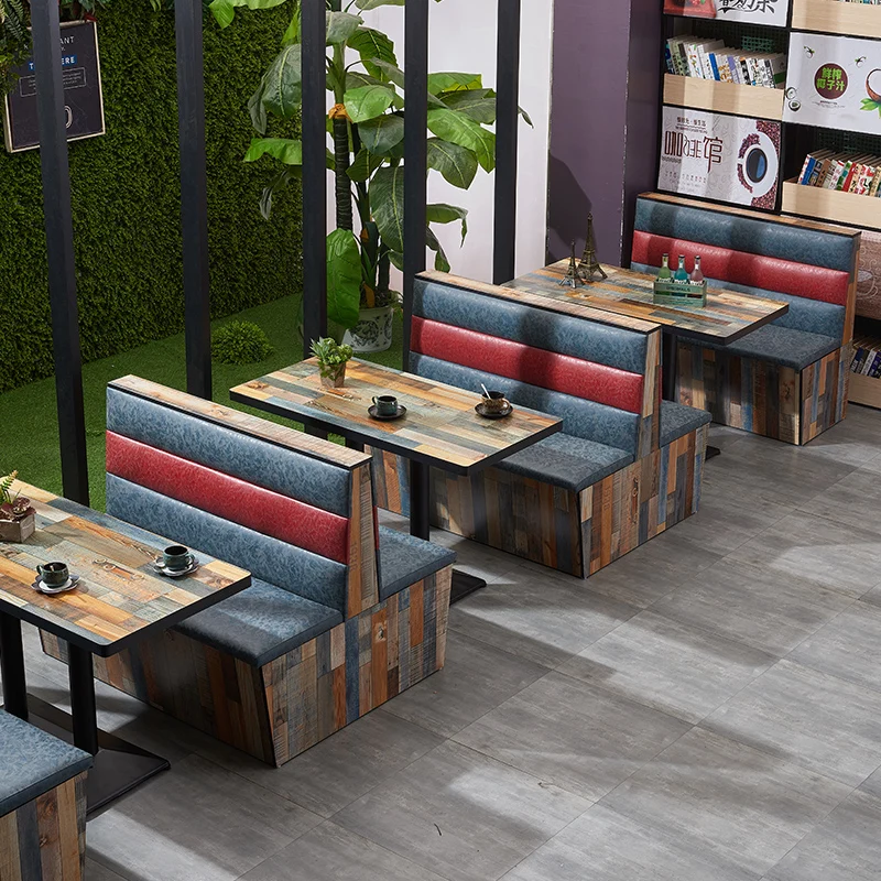 wholesale industrial style restaurant HPL laminate surface ABS edgs dining table and booth sofa furniture set